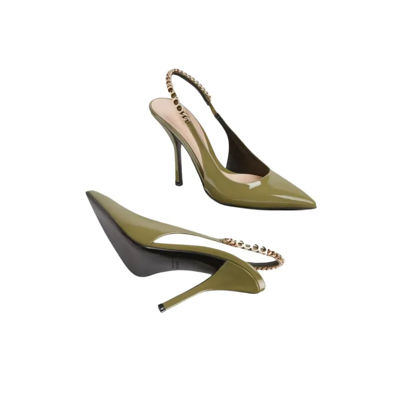 GUCCI Signoria Slim Heel High Heels 10.4cm Women's Green-4