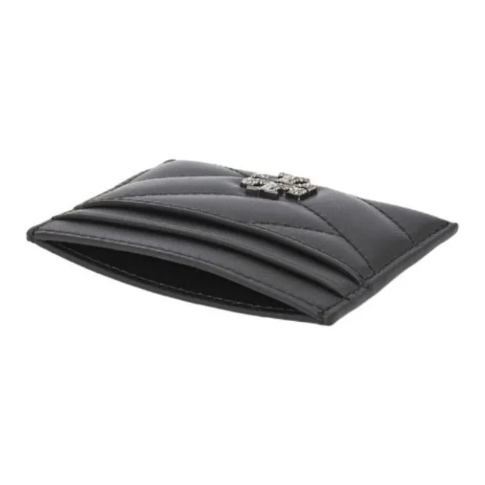 TORY BURCH Kira Herringbone Sheepskin Card Holder Women's Black-4