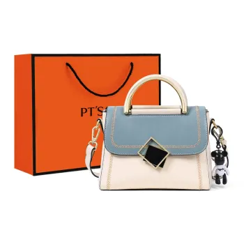 PT'SON Cow Leather Handbag, Underarm Shoulder Bag, Crossbody Bag Women's Blue & White