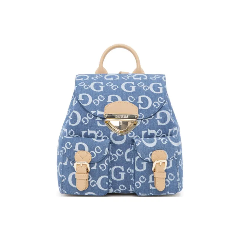 GUESS Fabric Artificial Leather Backpack Medium Size Women's Blue-0
