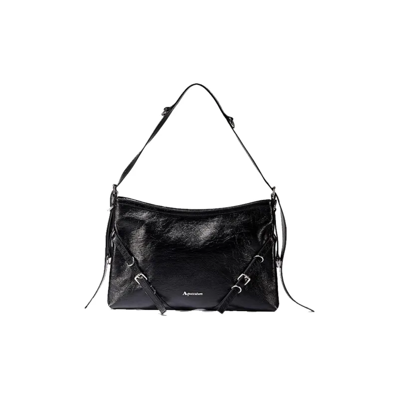 AQUASCUTUM Fine Wrinkled Cow Leather Crossbody Bag Medium Size Women's Black-0
