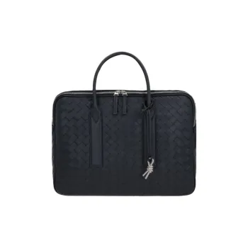 Bottega Veneta Calfskin Briefcase Large Size Men's Dark Blue