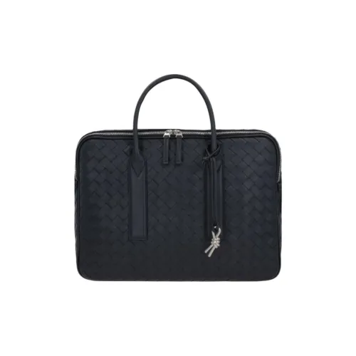 Bottega Veneta Calfskin Briefcase Large Size Men's Dark Blue