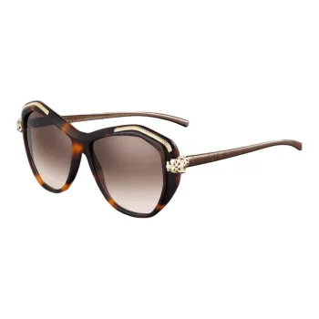 CARTIER Plastic Diamond 18K Gold-Plated Irregular Shape Sunglasses Women's Tortoiseshell