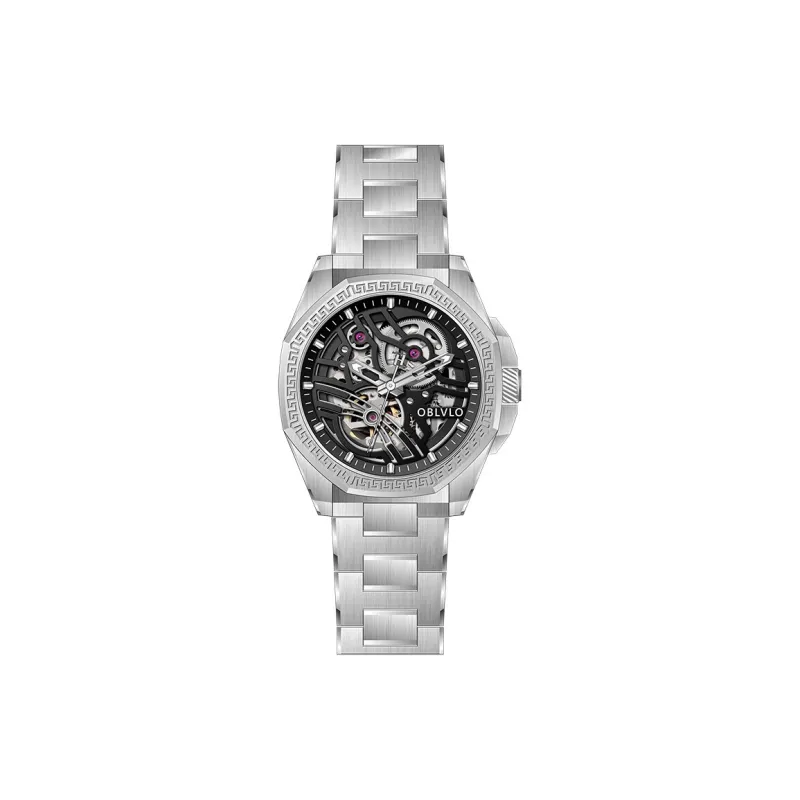 OBLVLO Automatic Mechanical Movement Stainless Steel Strap Chinese Watches Men's Watches Blue Dial-7