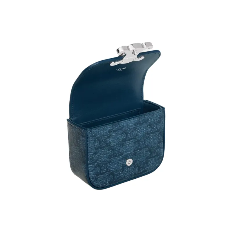 CELINE Triomphe Calfskin Shoulder Bag Women's Denim Blue-3