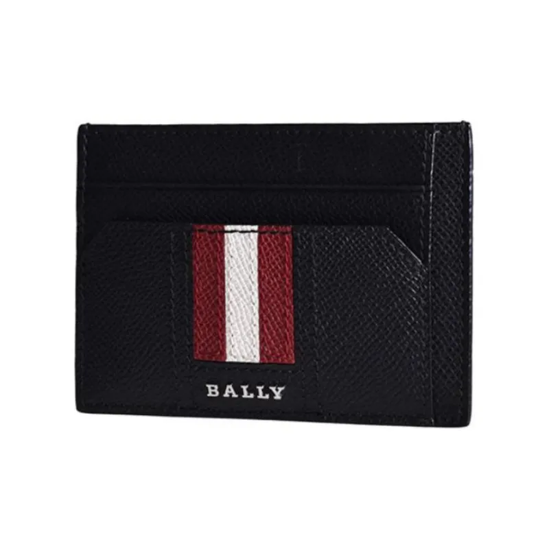 BALLY Textured Cow Leather Card Holder Ticket Holder Card Case Men's Black-1