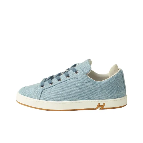 HERMES Kid Low Top Canvas Shoes Women's Blue
