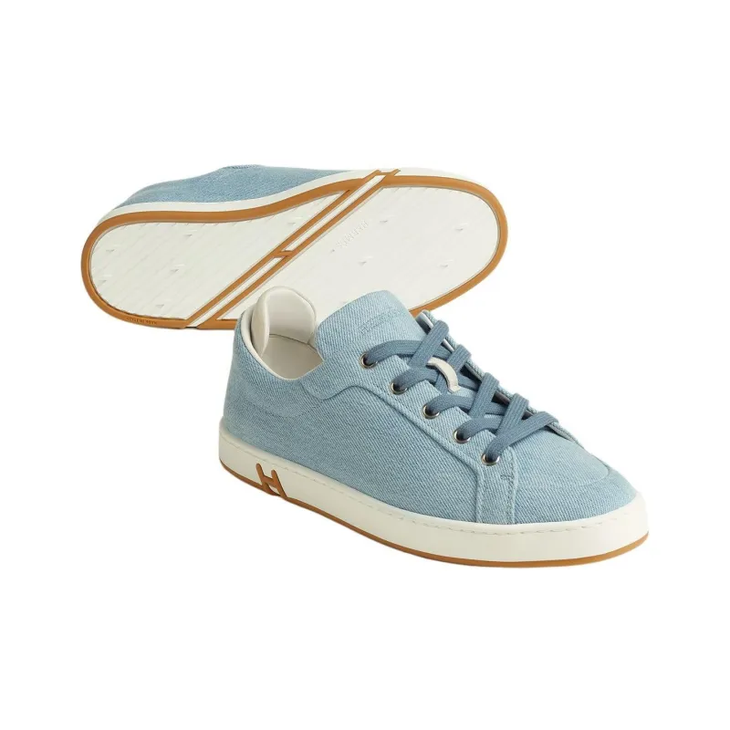 HERMES Kid Low Top Canvas Shoes Women's Blue-3