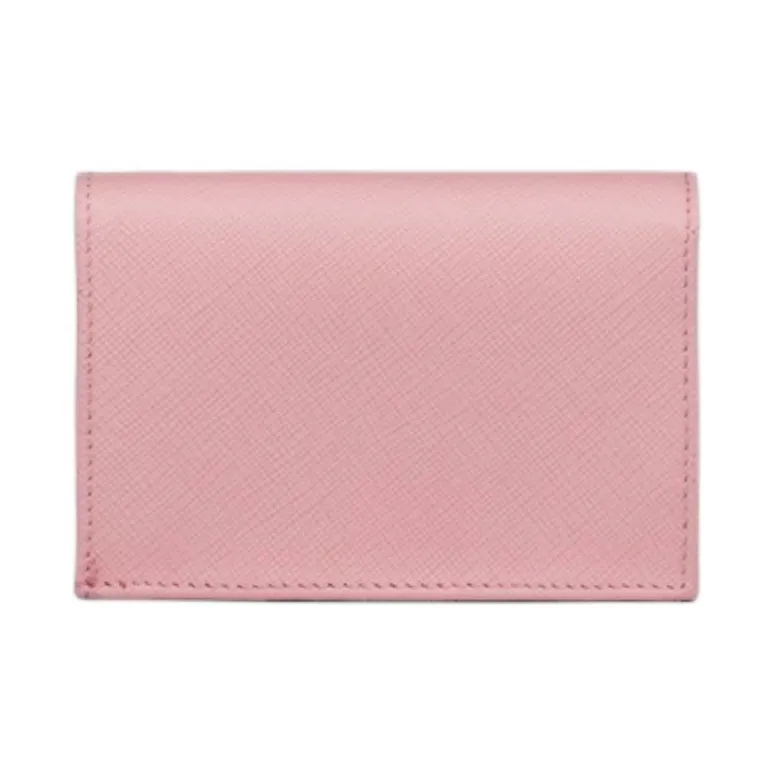 PRADA Saffiano Calfskin Wallet Small Size Women's Peach Pink-2