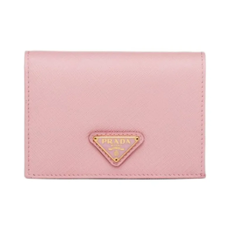 PRADA Saffiano Calfskin Wallet Small Size Women's Peach Pink-0