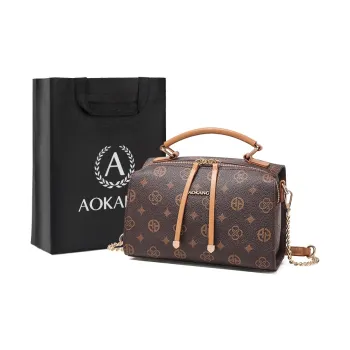 AOKANG PVC Handbag, Crossbody Bag, Boston Bag Medium Size Women's Coffee/Ecru