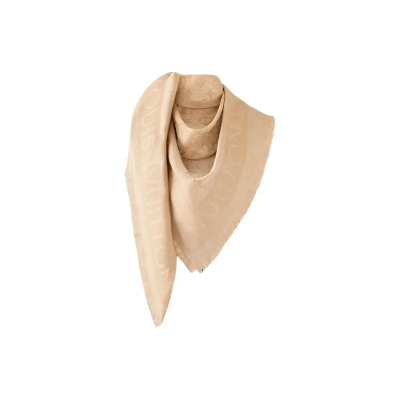LOUIS VUITTON Wool Knit Scarves Unisex Beige-1