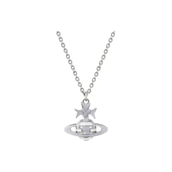 Vivienne Westwood Enamel, Platinum Plated, Brass Saturn Styling Ribbon Decoration Wrapped Necklace Women's Silver/Blue