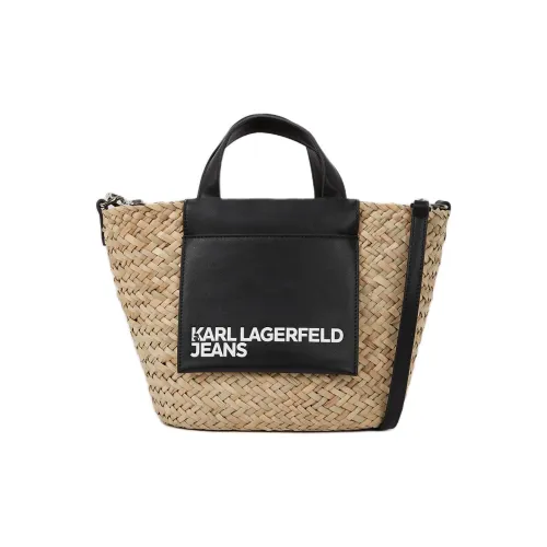 KARL LAGERFELD Straw Tote Bag, Shopping Bag, Shoulder Bag, Crossbody Bag, Handbag Mini Women's Natural & Black