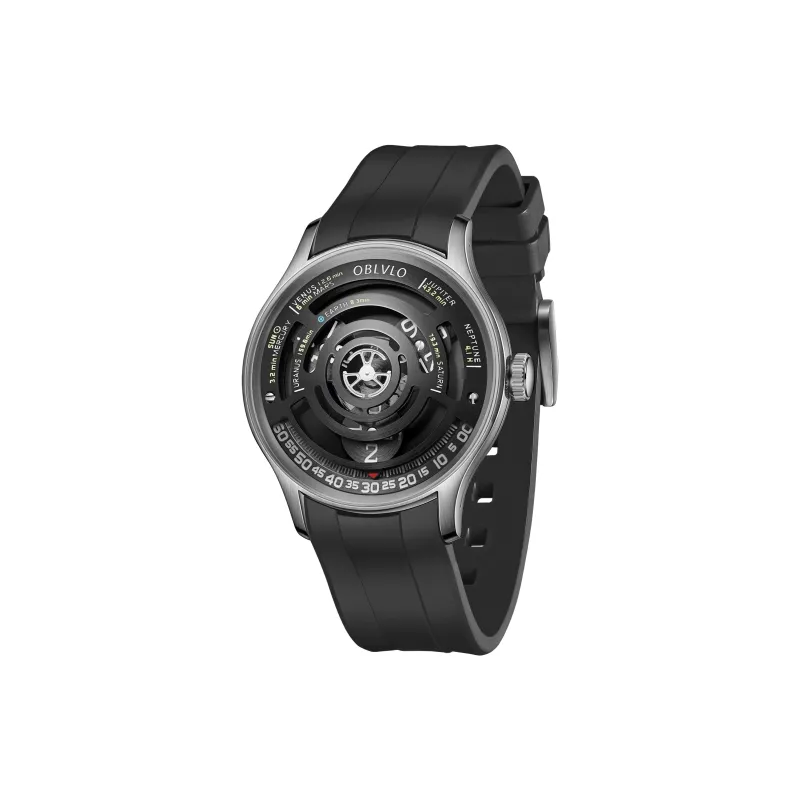OBLVLO Solar Collection Automatic Mechanical Movement Rubber Strap Men's Watches Black Dial-2