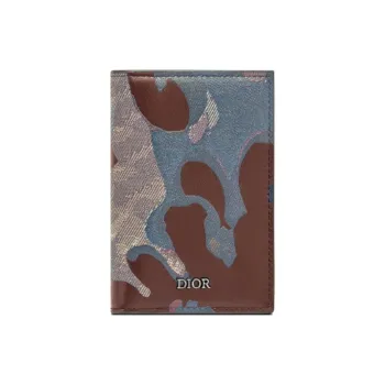 DIOR PETER DOIG Collaboration Smooth Cow Leather Card Clip Card Holder Men's Brown
