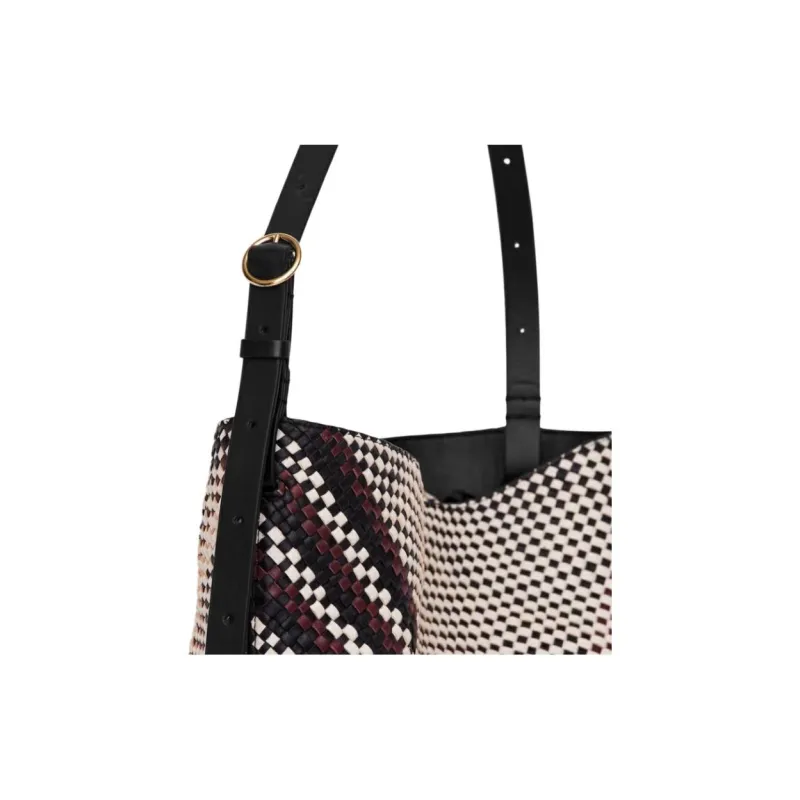 ARKET Sheepskin Shoulder Bag Medium Size Women's White & Black & Deep Red-3