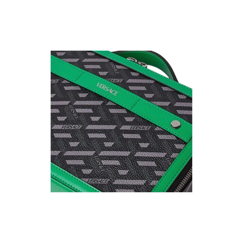VERSACE Leather Trim Messenger Bag Box Bag Shoulder Bag Crossbody Bag Men's Green-3