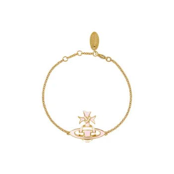 Vivienne Westwood Brass Gold plated Saturn Styling Ribbon Decoration Wrapped Bracelet Women's Gold/Pink