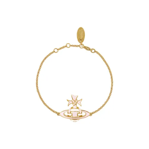 Vivienne Westwood Brass Gold plated Saturn Styling Ribbon Decoration Wrapped Bracelet Women's Gold/Pink