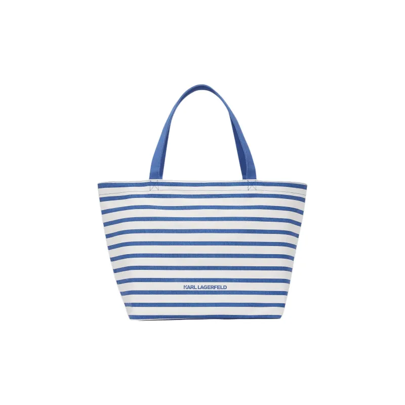 KARL LAGERFELD Recycled Cotton Tote Bag, Shopping Bag, Shoulder Bag Women's Blue & White-1
