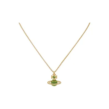 Vivienne Westwood Mother Of Pearl Saturn Styling Necklace Women's Gold/Emerald Green