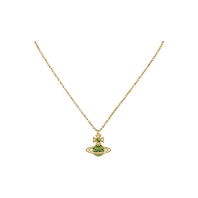 Vivienne Westwood Mother Of Pearl Saturn Styling Necklace Women's Gold/Emerald Green-0