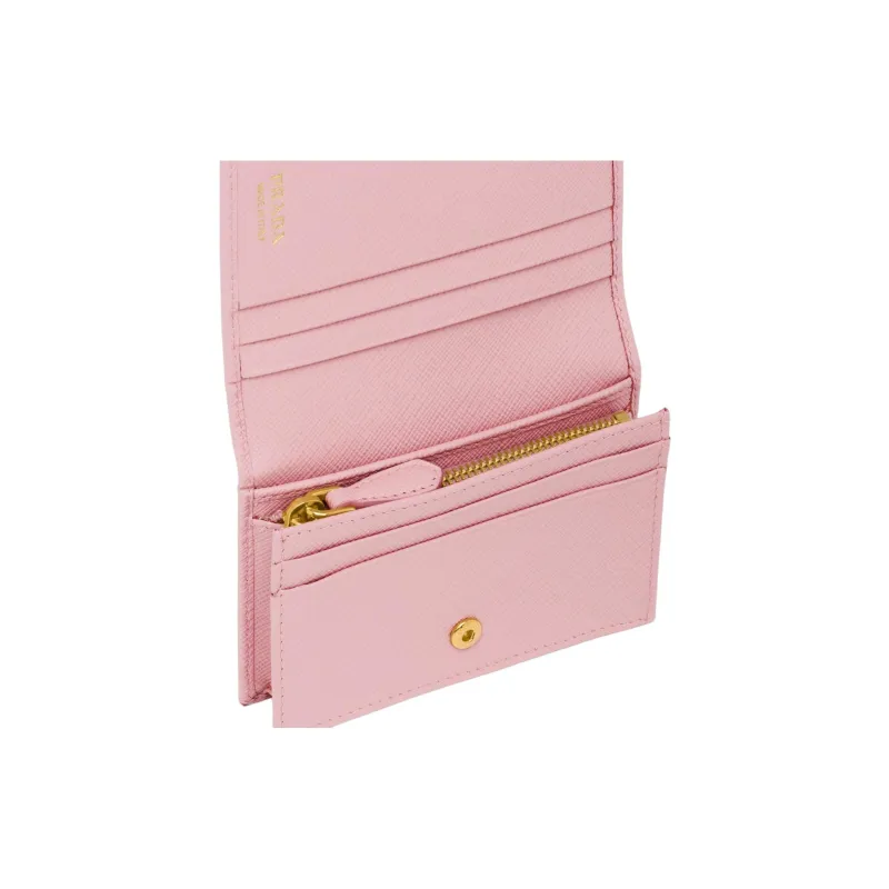 PRADA Saffiano Calfskin Wallet Small Size Women's Peach Pink-4