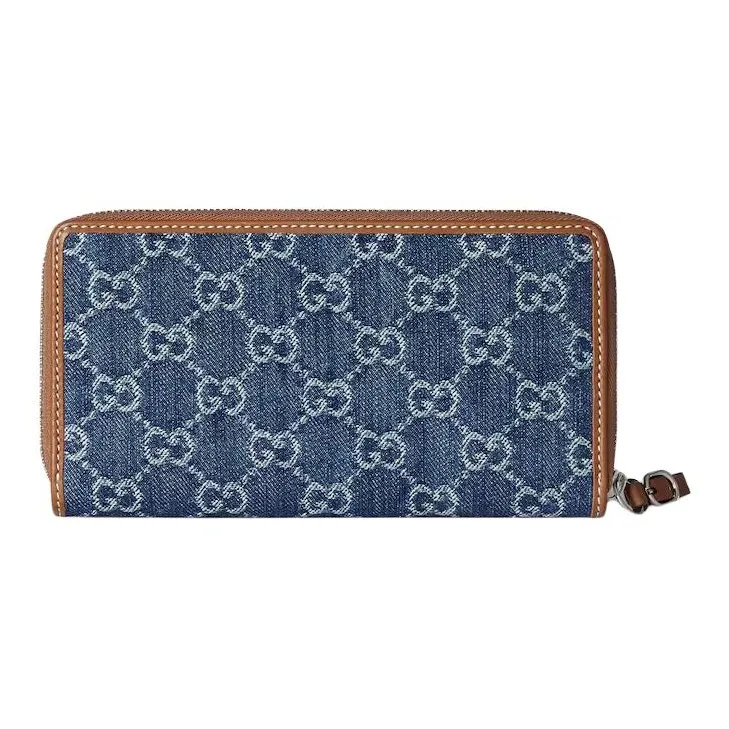 GUCCI GG Emblem Denim Fabric Wallet Women's Blue-2