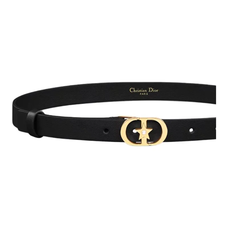 DIOR Cow Leather Leather Belts Women's Black Width: 2CM-1