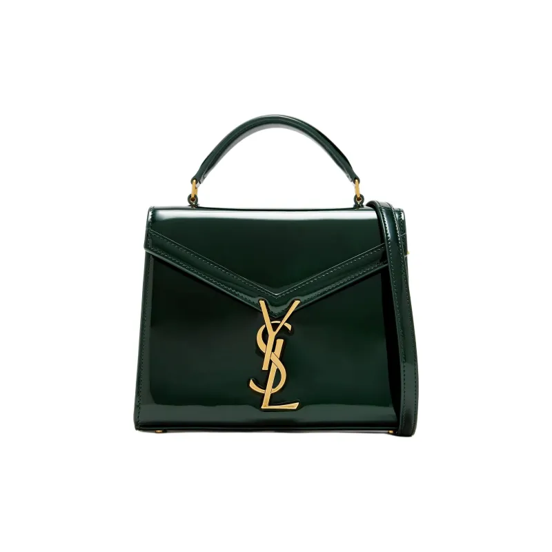 SAINT LAURENT CASSANDRA Patent Leather One Shoulder Handbag Mini Women's Green-0