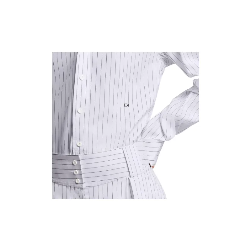 LOUIS VUITTON Collarless Pinstripe Silk Shirt-4