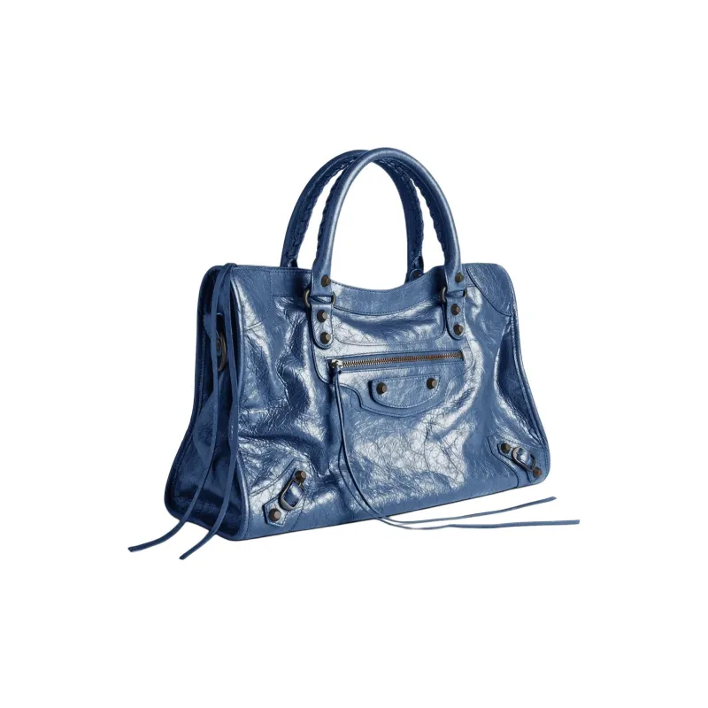 Balenciaga Le City Lambskin One Shoulder Handbags Medium Size Women's Blue-3