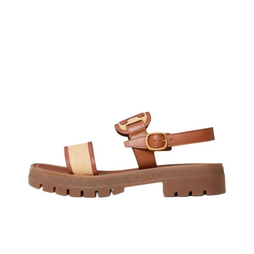 CELINE Clea Triomphe Strap Sandals 4cm Women's Brown