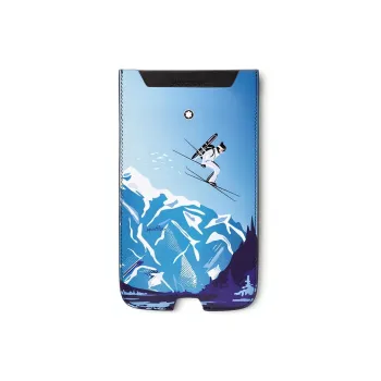 MONTBLANC Grained Cow Leather Cell Phone Case One Shoulder Crossbody Cell Phone Pouch Men's Blue