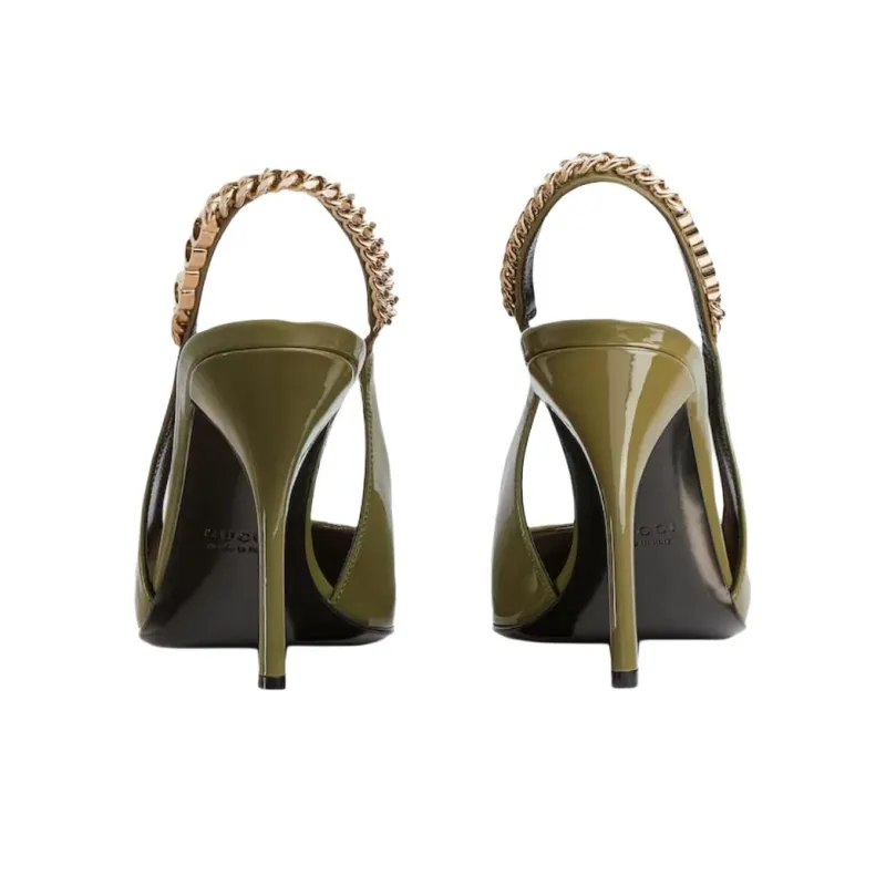 GUCCI Signoria Slim Heel High Heels 10.4cm Women's Green-5
