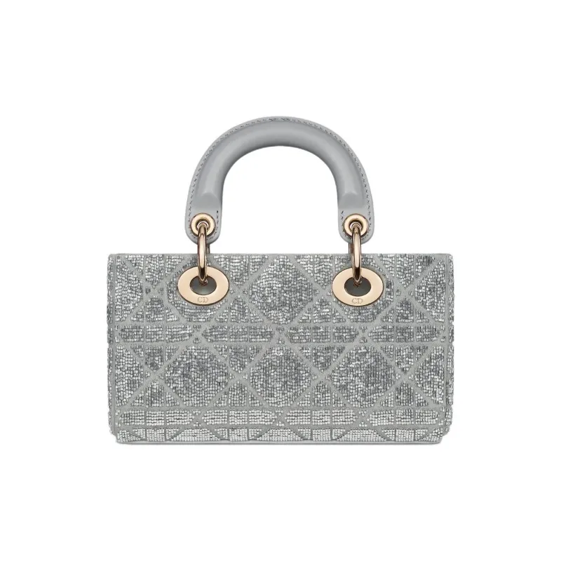 DIOR Lady D JOY Cotton Shoulder Bag, Crossbody Bag, Handbag Mini Women's Gray-4