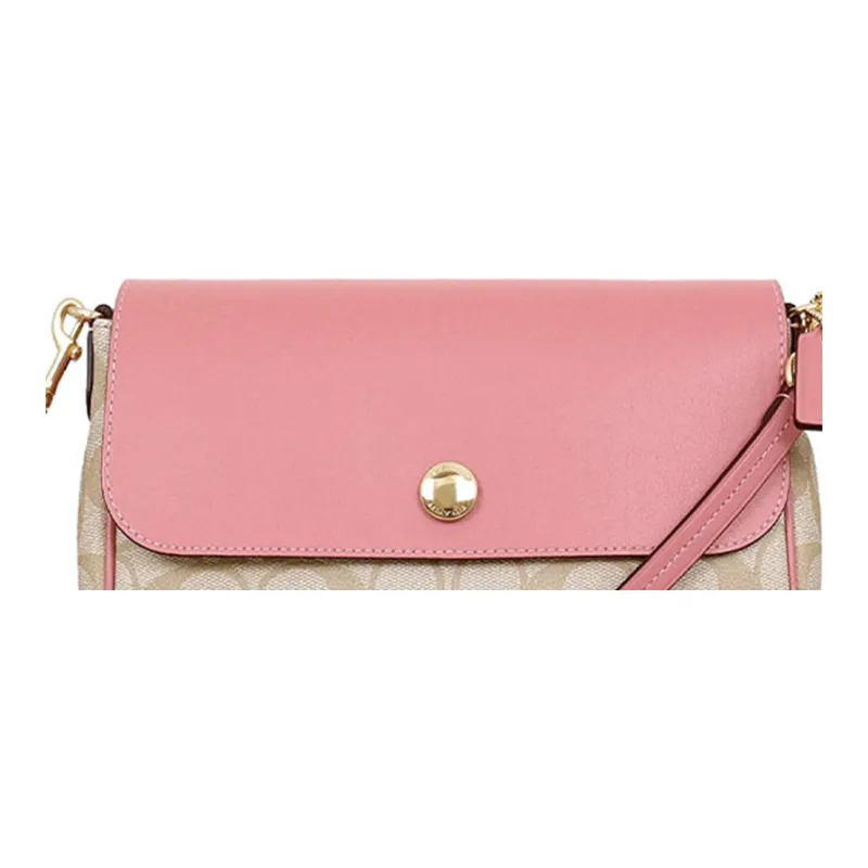 COACH Canvas With Leather Shoulder Bag, Crossbody Bag Women's Vintage Pink & Light Khaki Monogram-2
