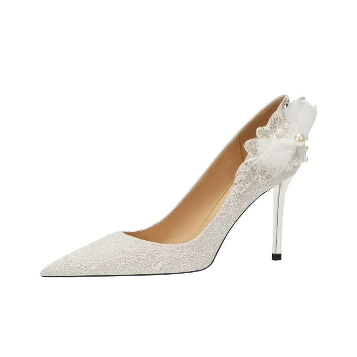 Dunnu Slim Heel High Heels 8cm Women's White-0