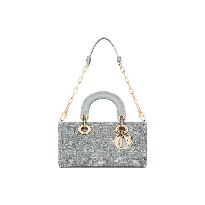 DIOR Lady D JOY Cotton With Silk And Glass Dior Bag Shoulder Bag Crossbody Bag Handbag Small Size Women's Metal Silver-1
