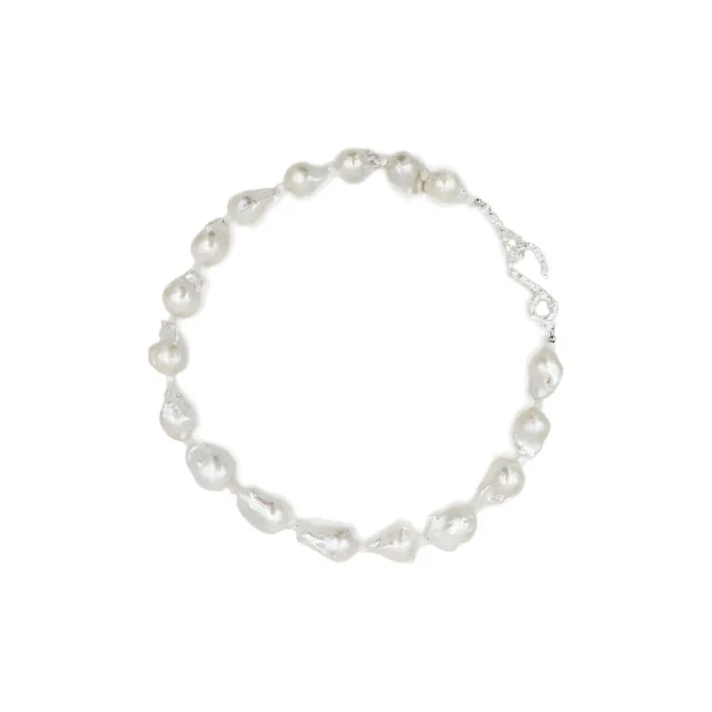 Qurioustone 925 Sterling Silver Baroque Pearl Necklaces Unisex-0