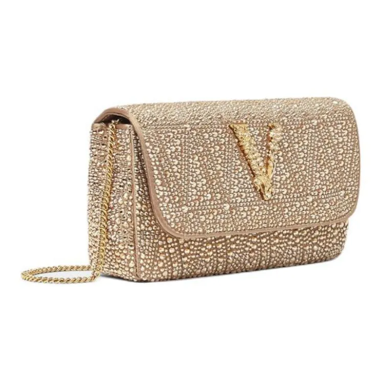 VERSACE Virtus Viscose Blended Mulberry Silk Crossbody Bag Shoulder Bag Mini Women's Beige-1