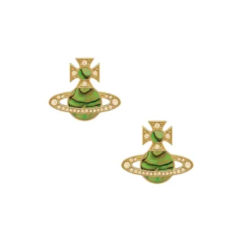 Vivienne Westwood Mother Of Pearl Saturn Shaped Stud Earrings Women's Gold/Emerald Green