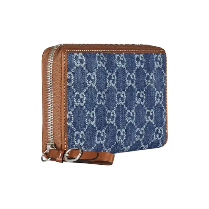 GUCCI GG Emblem Denim Fabric Wallet Women's Blue-1