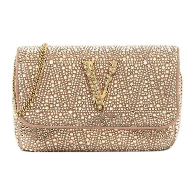VERSACE Virtus Viscose Blended Mulberry Silk Crossbody Bag Shoulder Bag Mini Women's Beige-0