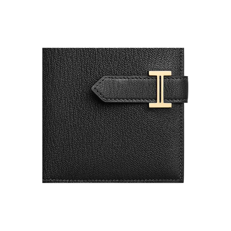 HERMES Bearn Mysore Goat Skin Card Holder Wallet Unisex Black-1