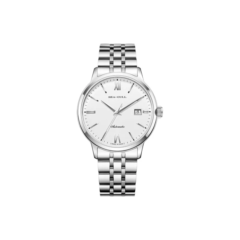Sea Gull National Automatic Mechanical Movement Steel Strap Watch Unisex White Dial-1