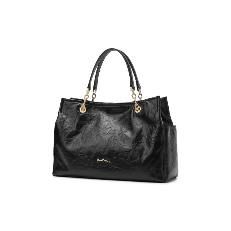 PIERRE CARDIN Cow Leather Tote Bag, Shopping Bag, Handbag Regular Women's Black/Brown-0