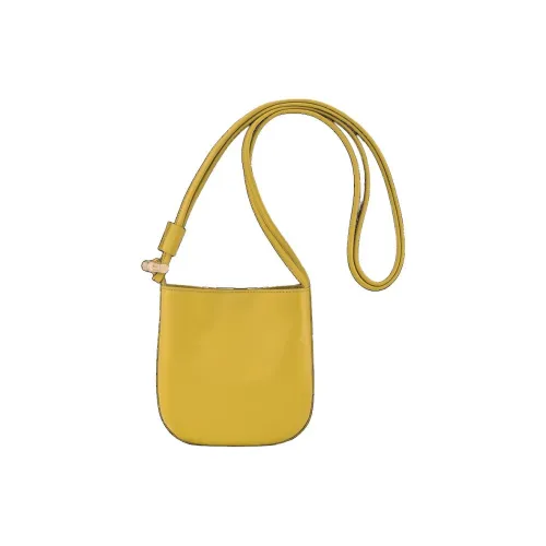 LONGCHAMP Le Roseau Calfskin Shoulder Bag Crossbody Bag Small Size Women's Ginger Yellow